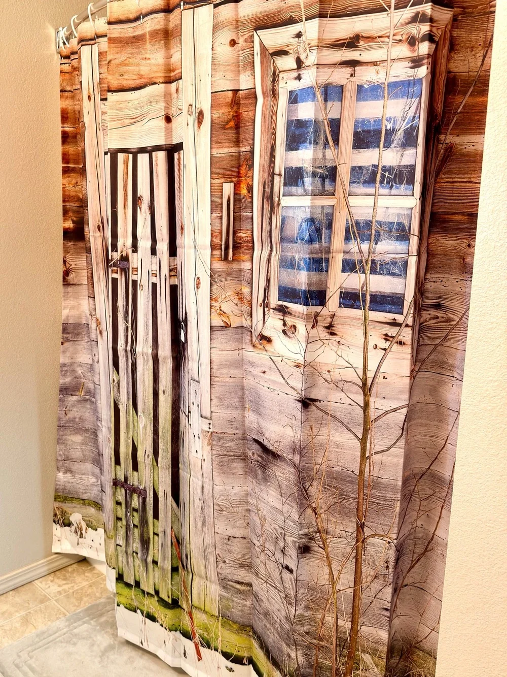 Rustic Wooden Door Shower Curtain- Brown